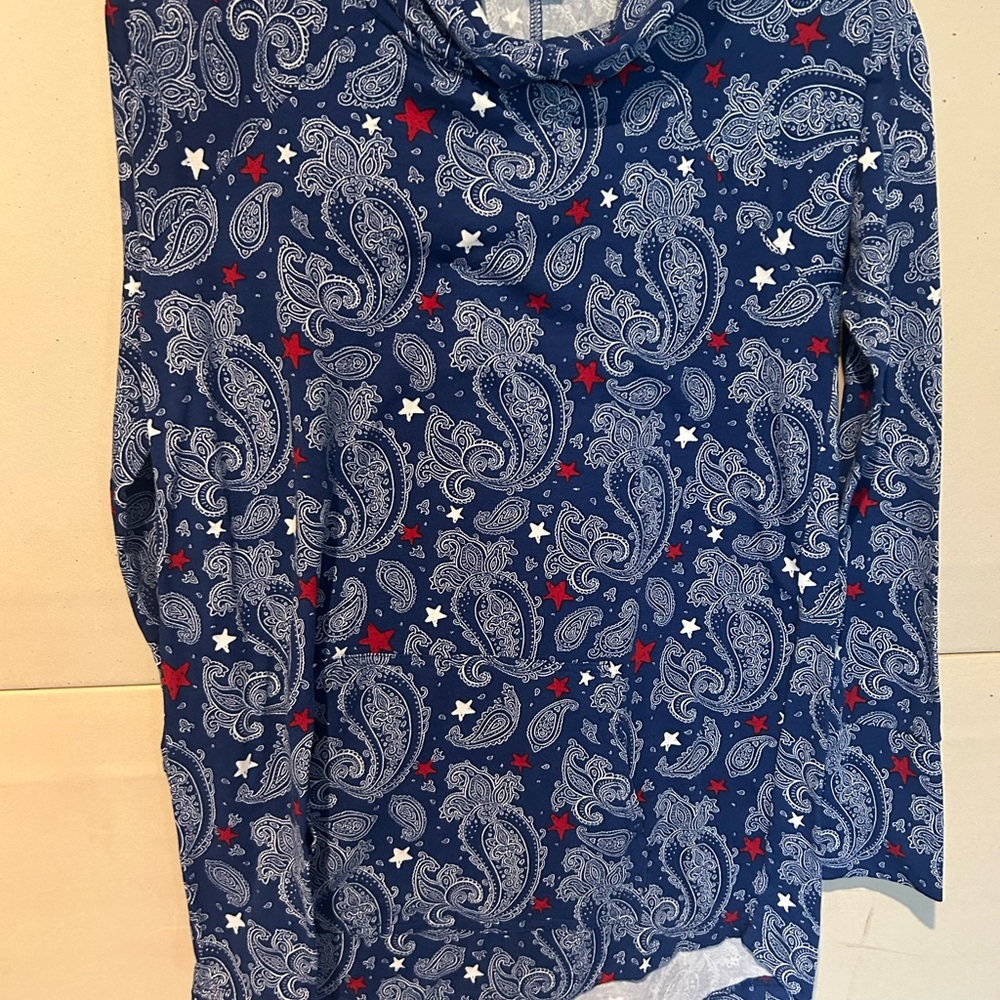 LuLaRoe Blue and Red Long Sleeve Paisley Tee